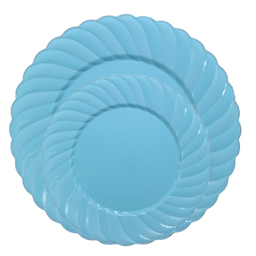 Flaired Pastel Blue Round Plastic Plate Set