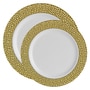 White with Gold Hammered Rim Plastic Plate Set