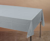 Disposable Shimmering Silver Tissue and Plastic 54" x 108" Tablecovers - Posh Party Supplies