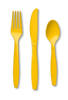 School Bus Yellow Plastic Cutlery Assortment - 96 Spoons 96 Forks 96 Knives