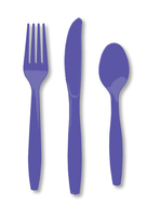 Disposable Purple 96 Plastic Spoons, 96 Plastic Forks and 96 Plastic Knives - Posh Party Supplies