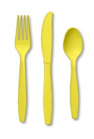 Disposable Mimosa 96 Plastic Spoons, 96 Plastic Forks and 96 Plastic Knives - Posh Party Supplies