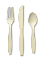 Disposable Ivory 96 Plastic Spoons, 96 Plastic Forks and 96 Plastic Knives - Posh Party Supplies