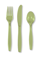 Disposable Pistachio 96 Plastic Spoons, 96 Plastic Forks and 96 Plastic Knives - Posh Party Supplies