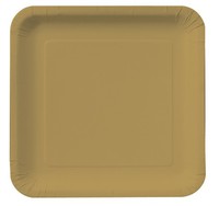 Disposable Glittering Gold Square 7.25" Paper Cake Plates - Posh Party Supplies