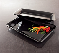 Disposable 10" x 14" Black Plastic Rectangular Wave Tray -Posh Party Supplies