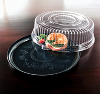 Disposable 16" Black Plastic Round Compartment Tray Dome Combo -Posh Party Supplies