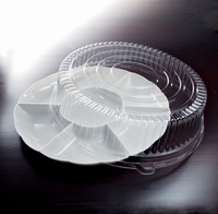 Disposable 16" White Plastic Round Compartment Tray Dome Combo -Posh Party Supplies