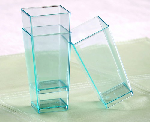 Disposable 2 oz Sea Green Plastic Square Mini Plastic Notions -Posh Party Supplies