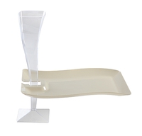 Pretty Bone 6" Rectangular Plastic  Disposable Plastic Wave Cocktail Plate - Posh Party Supplies