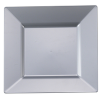 10.75" Square Silver Disposable Plastic Dinner Plates - Posh Party Supplies