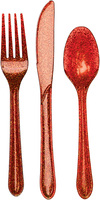 Glitz Red Assorted Plastic Cutlery with Glitter - 288 Pieces