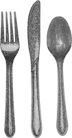 Glitz Silver Assorted Plastic Cutlery with Glitter - Posh Party Supplies