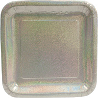 Glitz Silver 9" Square Prismatic Dinner Plates - Posh Party Supplies