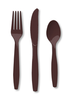 Discounted Chocolate Brown Plastic Cutlery Assortment  Premium Cutlery - Posh Party Supplies