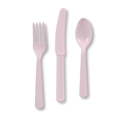Classic Pink Plastic Cutlery Assortment, Heavy Duty