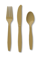 Discounted Glittering Gold Plastic Cutlery Assortment  Premium Cutlery - Posh Party Supplies