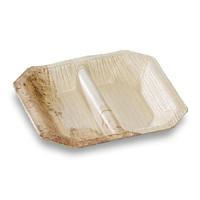 Palm Leaf Two Compartments Mini Plate-3.9X3.9X0.6''  - 100 Plates