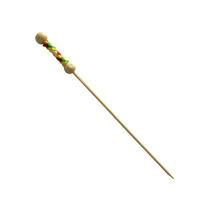 "Fuji" Pick With Natural Beads & Yellow Design  - 4.4" - 2000