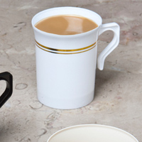 White and Gold Plastic 8 oz Coffee Cup - 192 Cups