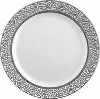Elegant White Plastic 7 " Salad Plate with Silver Trim - Posh Party Supplies