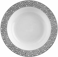 Elegant White with Silver Trim Plastic 12 oz Soup Bowls - Posh Party Supplies