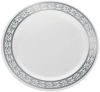 Elegant Disposable Plastic White With Silver Brimmed 7" Salad Plate  - Posh Party  Supplies