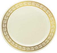 Elegant Disposable Plastic Ivory With Gold Brimmed 7" Salad Plate  - Posh Party  Supplies