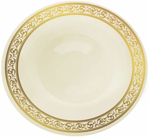 Elegant Gold Trim and Ivory Plastic Dessert Bowl - Posh Party Supplies