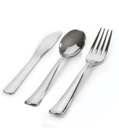 Disposable Elegant Silver like Plastic Cutlery Combo - Posh Party Supplies
