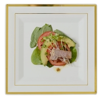 Square 10" Ivory and Gold Dinner Plates 