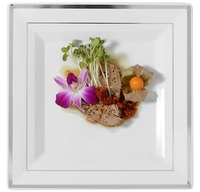 Square 7.5" White and Silver Salad Plates