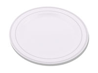 Elegant White 7" Round Plastic Plates with Silver Rim