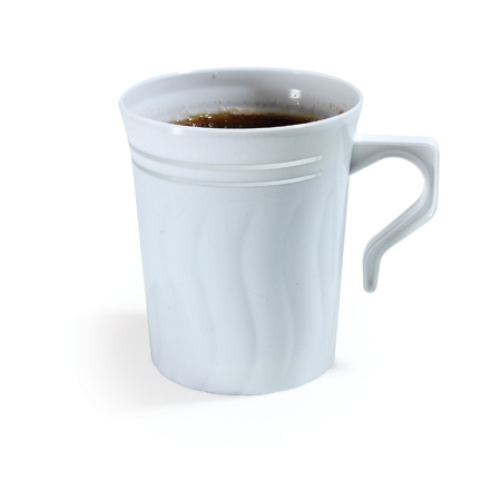 Plastic White and Silver 8 oz. Coffee Mugs - Posh Party Supplies