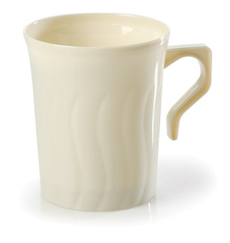 Elegant Bone 8 oz. Plastic Coffee Mugs - PoshPartySupplies.com