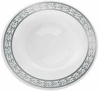 Discounted  White with Silver Trim Plastic 12 oz Soup Bowls - Posh Party Supplies