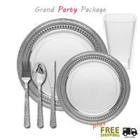 clear with silver rim - symphony wedding package for 100 guests