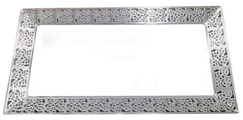 Elegant Plastic Silver Rimmed White Plastic Serving Tray - Posh Party Supplies