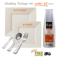 Kaya Collection Square Bone Plastic Wedding Packages with Extra Large Plates