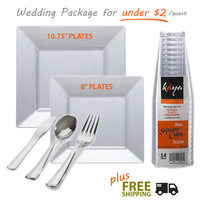 Square Clear Plastic Tableware by Kaya Collection - Grand Wedding Package for 120