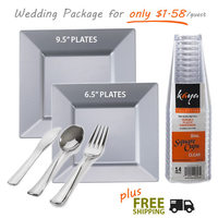 Square Silver Plastic Tableware Wedding Package