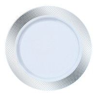 Pretty White Plastic 10.25" Plate with Silver Design - Posh Party Supplies