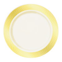 Fancy Cream Ivory  Plastic 10.25" Plate with Gold Design - Posh Party Supplies