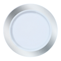 Elegant White Plastic 10.25" Plate with Silver Design - Posh Party Supplies