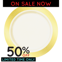 9" Crystal Cream and Gold Rim Plastic Plates