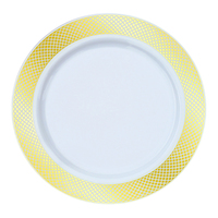 Fancy Discounted White with Gold Designed  Rim 9 " Dinner Plate - Posh Party Supplies