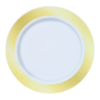 Stunning Disposable Plastic White with Gold Rim Design 7 " Salad Plate - Posh Party Supplies