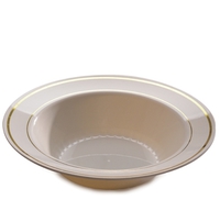 Elegant White 12 oz. Plastic Bowl with Gold Rim
