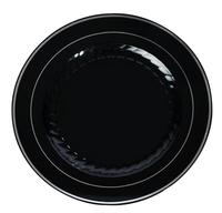 Elegant Round Black with Silver Rim Plastic 10" Plate