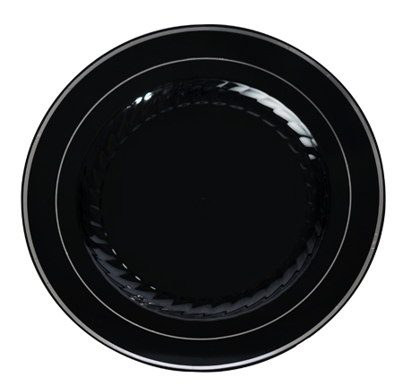 Elegant Round Black with Silver Rim Plastic 10" Plate